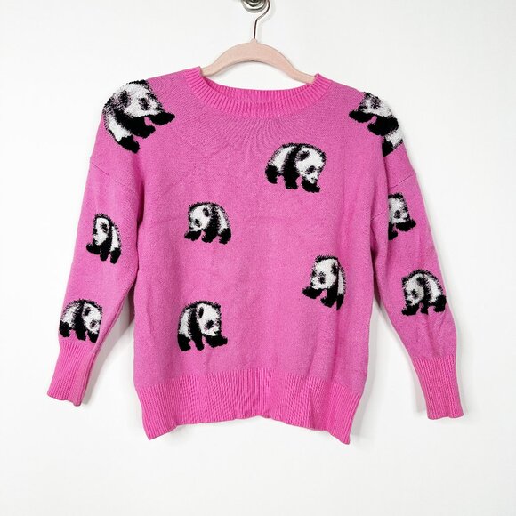 2/$30 Originality Panda Graphic Crew Neck Sweater Long Sleeve Pink #A0378 TRB2 - Picture 3 of 7